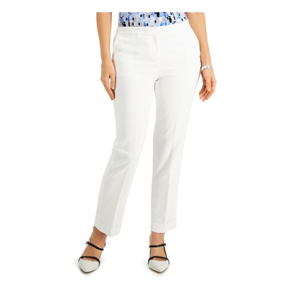 NWT KASPER Womens White Zippered Hook And Bar Wear To Work Pants Petites 4P